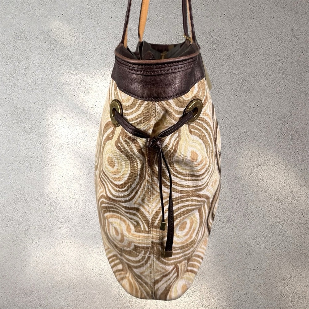 COACH AUDREY 17044 BROWN BEIGE OP ART SIGNATURE CANVAS SWIRL LEATHER TOTE BAG - Picture 5 of 8